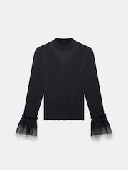 Mint Velvet Black Tulle Cuff Knit Top - Image 6 of 7