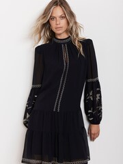 Mint Velvet Black Embroidered Gold Mini Dress - Image 5 of 7