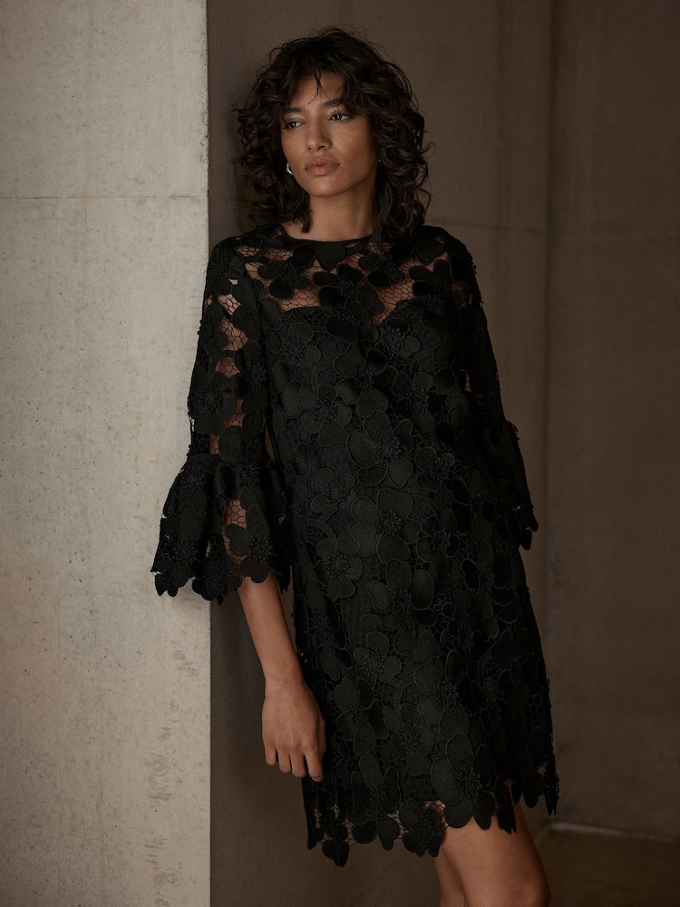 Mint Velvet Black Floral Lace Mini Dress - Image 2 of 7