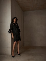 Mint Velvet Black Floral Lace Mini Dress - Image 3 of 7