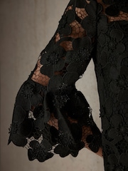 Mint Velvet Black Floral Lace Mini Dress - Image 4 of 7