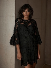 Mint Velvet Black Floral Lace Mini Dress - Image 5 of 7