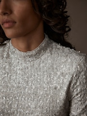 Mint Velvet Metallic Sequin Polo Top - Image 5 of 7