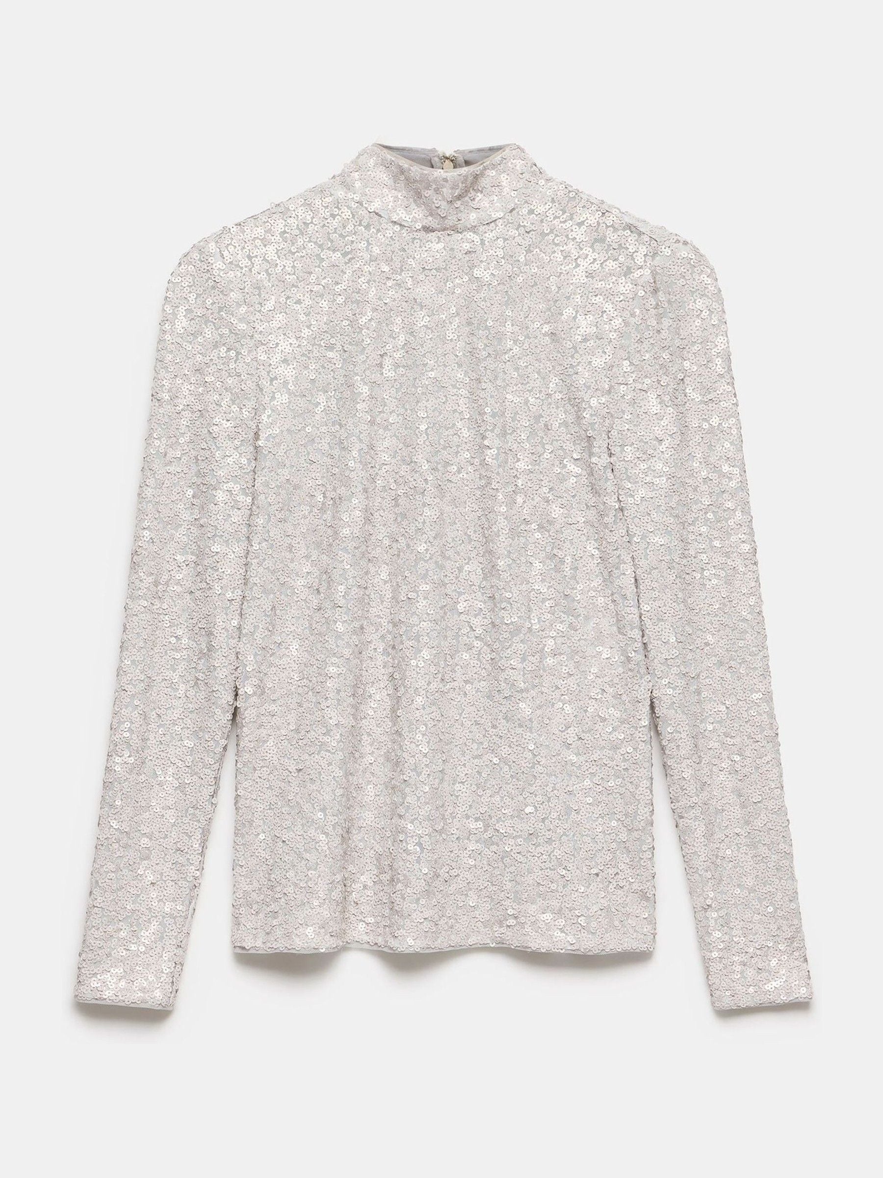 Mint Velvet Metallic Sequin Polo Top