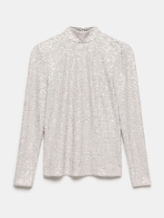 Mint Velvet Metallic Sequin Polo Top - Image 6 of 7