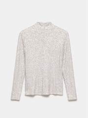 Mint Velvet Metallic Sequin Polo Top - Image 7 of 7