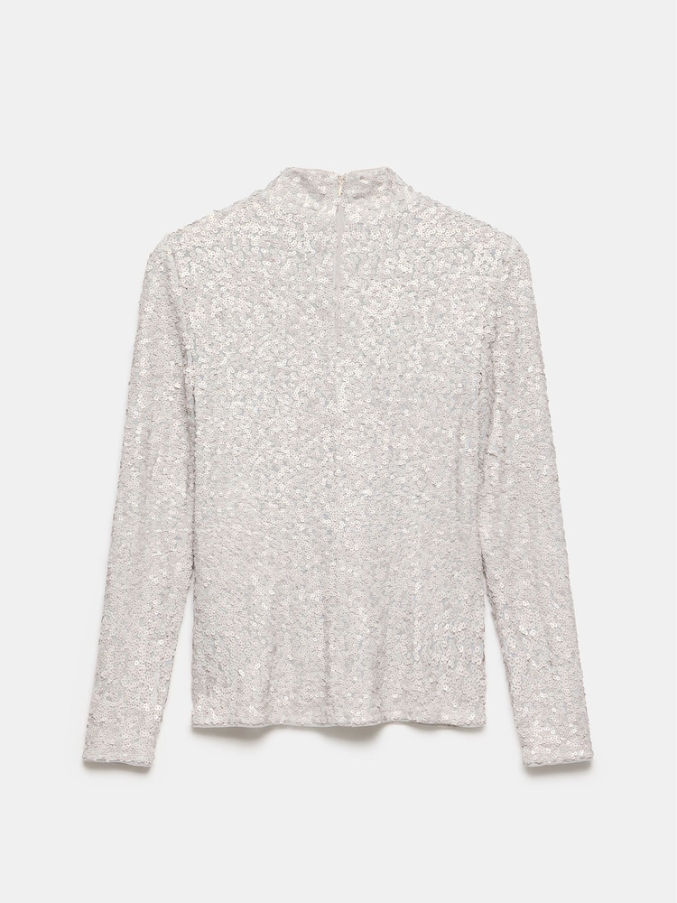 Mint Velvet Metallic Sequin Polo Top - Image 7 of 7
