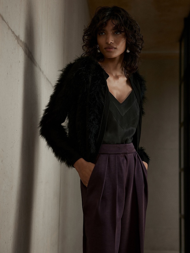 Mint Velvet Black Feather Shrug Cardigan - Image 2 of 7 Mint Velvet Black Feather Shrug Cardigan - Image 2 of 7