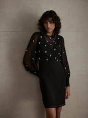 Mint Velvet Black Diamante Detail Mini Dress - Image 1 of 7