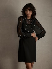Mint Velvet Black Diamante Detail Mini Dress - Image 3 of 7