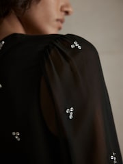 Mint Velvet Black Diamante Detail Mini Dress - Image 4 of 7