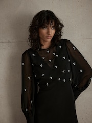 Mint Velvet Black Diamante Detail Mini Dress - Image 5 of 7