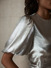 Mint Velvet Gold Metallic Puff Sleeve Top - Image 4 of 7