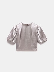 Mint Velvet Gold Metallic Puff Sleeve Top - Image 6 of 7