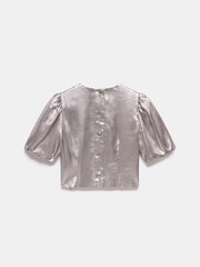 Mint Velvet Gold Metallic Puff Sleeve Top - Image 7 of 7