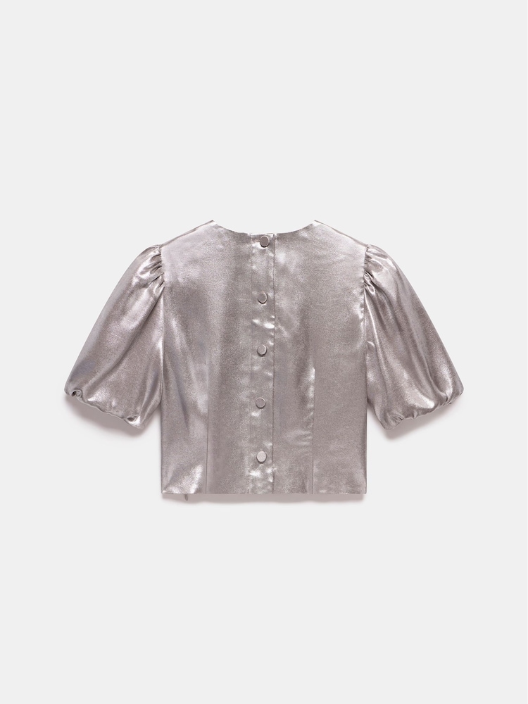 Mint Velvet Gold Metallic Puff Sleeve Top - Image 7 of 7