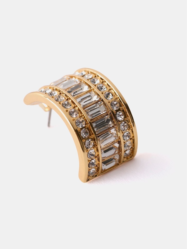 Mint Velvet Gold Tone Crystal Baguette Earrings - Image 2 of 2 Mint Velvet Gold Tone Crystal Baguette Earrings - Image 2 of 2