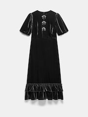 Mint Velvet Black Velvet Bow Detail Midi Dress - Image 6 of 7