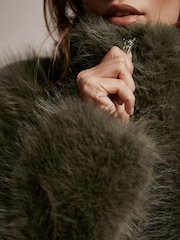 Mint Velvet Green Faux Fur Cropped Jacket - Image 4 of 5