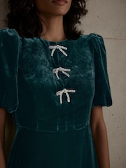 Mint Velvet Green Velvet Bow Detail Midi Dress - Image 3 of 7