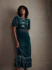 Mint Velvet Green Velvet Bow Detail Midi Dress - Image 4 of 7