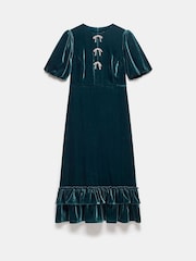 Mint Velvet Green Velvet Bow Detail Midi Dress - Image 6 of 7