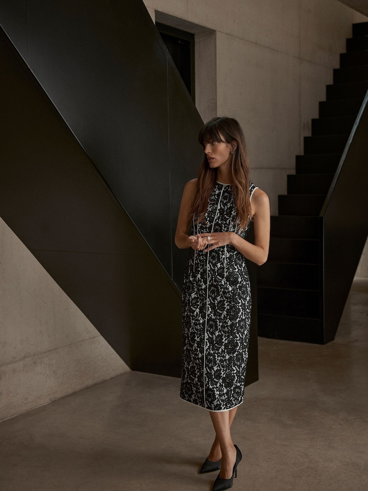 Mint Velvet Black Lace Sequin Midi Dress - Image 2 of 7