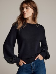 Mint Velvet Blue Cotton Blend Woven Sleeve Jumper - Image 2 of 7