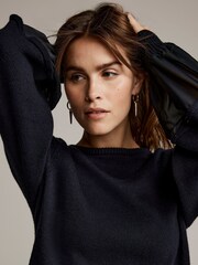 Mint Velvet Blue Cotton Blend Woven Sleeve Jumper - Image 3 of 7