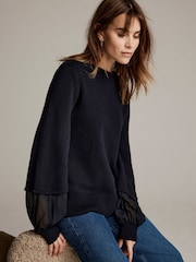 Mint Velvet Blue Cotton Blend Woven Sleeve Jumper - Image 4 of 7