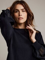 Mint Velvet Blue Cotton Blend Woven Sleeve Jumper - Image 5 of 7