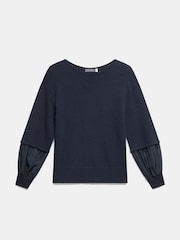 Mint Velvet Blue Cotton Blend Woven Sleeve Jumper - Image 6 of 7