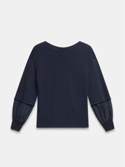 Mint Velvet Blue Cotton Blend Woven Sleeve Jumper - Image 7 of 7