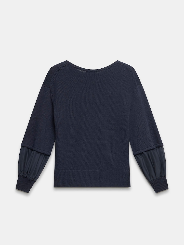 Mint Velvet Blue Cotton Blend Woven Sleeve Jumper - Image 7 of 7 Mint Velvet Blue Cotton Blend Woven Sleeve Jumper - Image 7 of 7