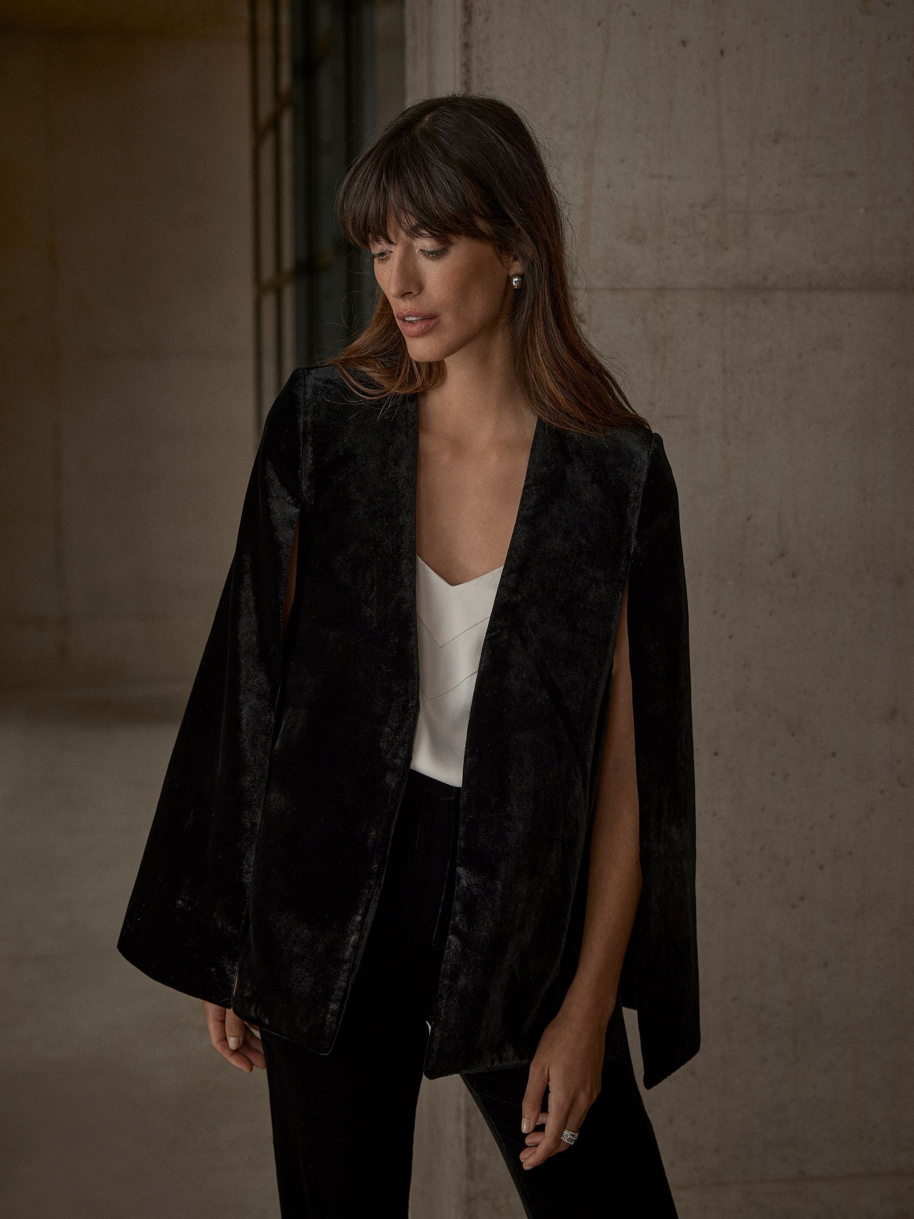 Buy Mint Velvet Black Velvet Cape Jacket from Next Luxembourg
