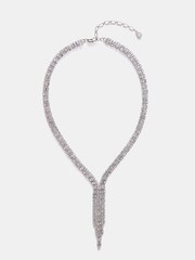 Mint Velvet Silver Tone Crystal Lariat Necklace - Image 1 of 4