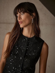 Mint Velvet Black Lace Sequin Top - Image 2 of 7
