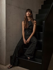 Mint Velvet Black Lace Sequin Trousers - Image 3 of 6