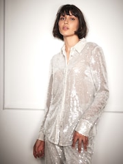 Mint Velvet Metallic Sequin Shirt - Image 3 of 7