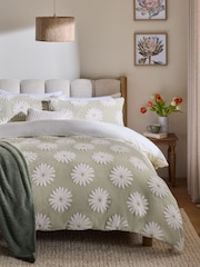 Green Fleece Daisy Floral Jacquard Duvet Cover and Pillowcase Set - Image 1 of 4