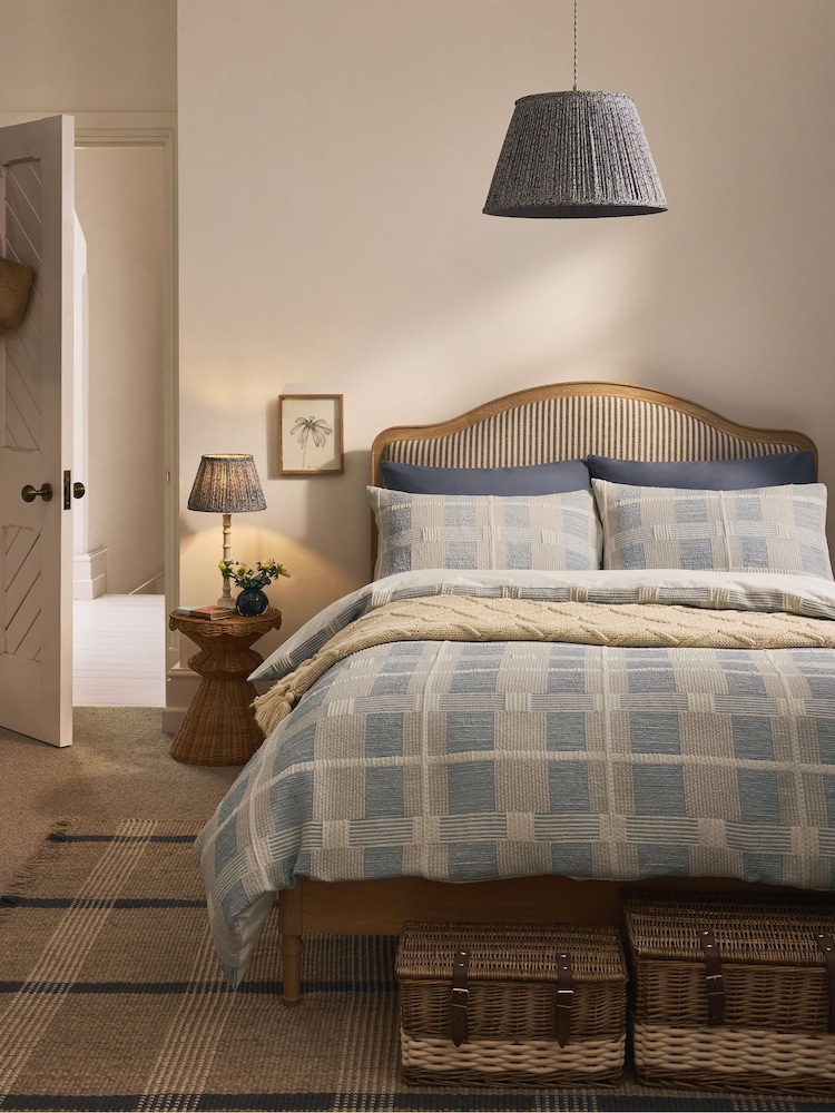 Blue Quilted Pattern Duvet Cover and Pillowcase Set - Image 1 of 6