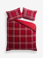 Red Check Fleece Duvet Cover and Pillowcase Set - Image 1 of 1