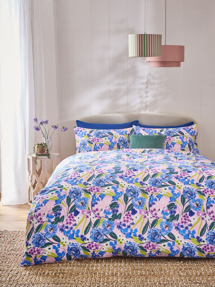 Bright Pink Floral Duvet Cover and Pillowcase Set - Image 1 of 4