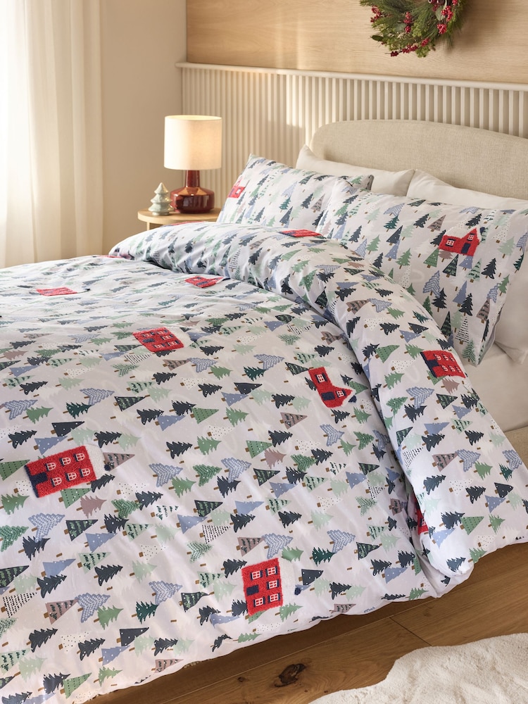Multi Winter Houses Tufted Duvet Cover and Pillowcase Set - Image 1 of 4 Multi Winter Houses Tufted Duvet Cover and Pillowcase Set - Image 1 of 4