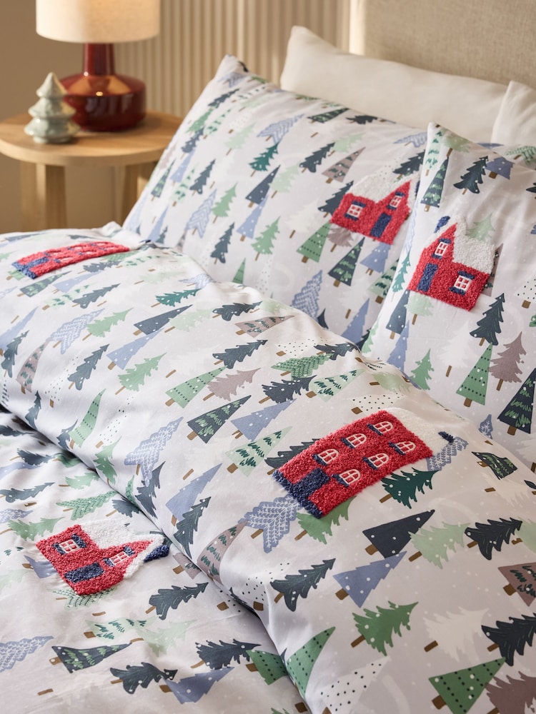 Multi Winter Houses Tufted Duvet Cover and Pillowcase Set - Image 2 of 4 Multi Winter Houses Tufted Duvet Cover and Pillowcase Set - Image 2 of 4