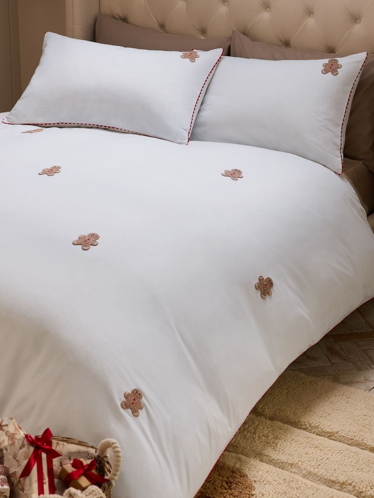 Natural Cotton Christmas Gingerbread Crochet Duvet Cover and Pillowcase Set - Image 1 of 10
