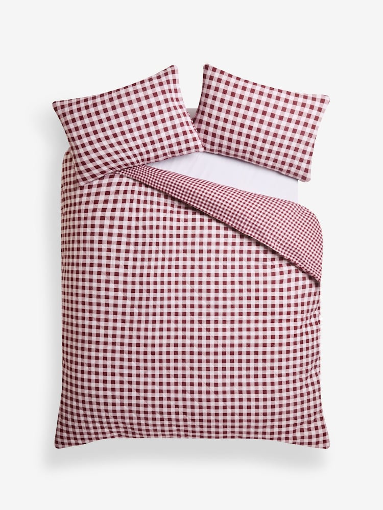 Red Gingham Brushed Quilted Reversible Duvet Cover and Pillowcase Set - Image 5 of 5 Red Gingham Brushed Quilted Reversible Duvet Cover and Pillowcase Set - Image 5 of 5