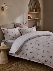Fleece Floral Print Stripe Reversible Duvet Cover and Pillowcase Set - Imagen 1 de 5
