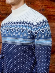 Threadbare Blue Fairisle Pattern Turtle Neck Christmas Jumper - Image 4 of 4