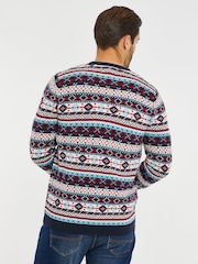 Threadbare Blue Fairisle Pattern Christmas Cardigan - Image 2 of 4